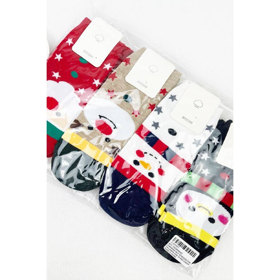 4-Kinds Cute Christmas Theme Socks: MIX COLOR / ONE(12)
