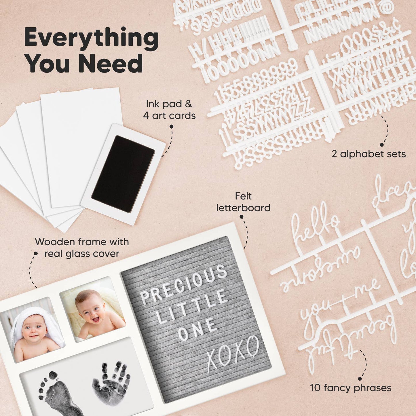 Heartfelt Inkless Baby Hand & Footprint Frame, Letterboard: Alpine White