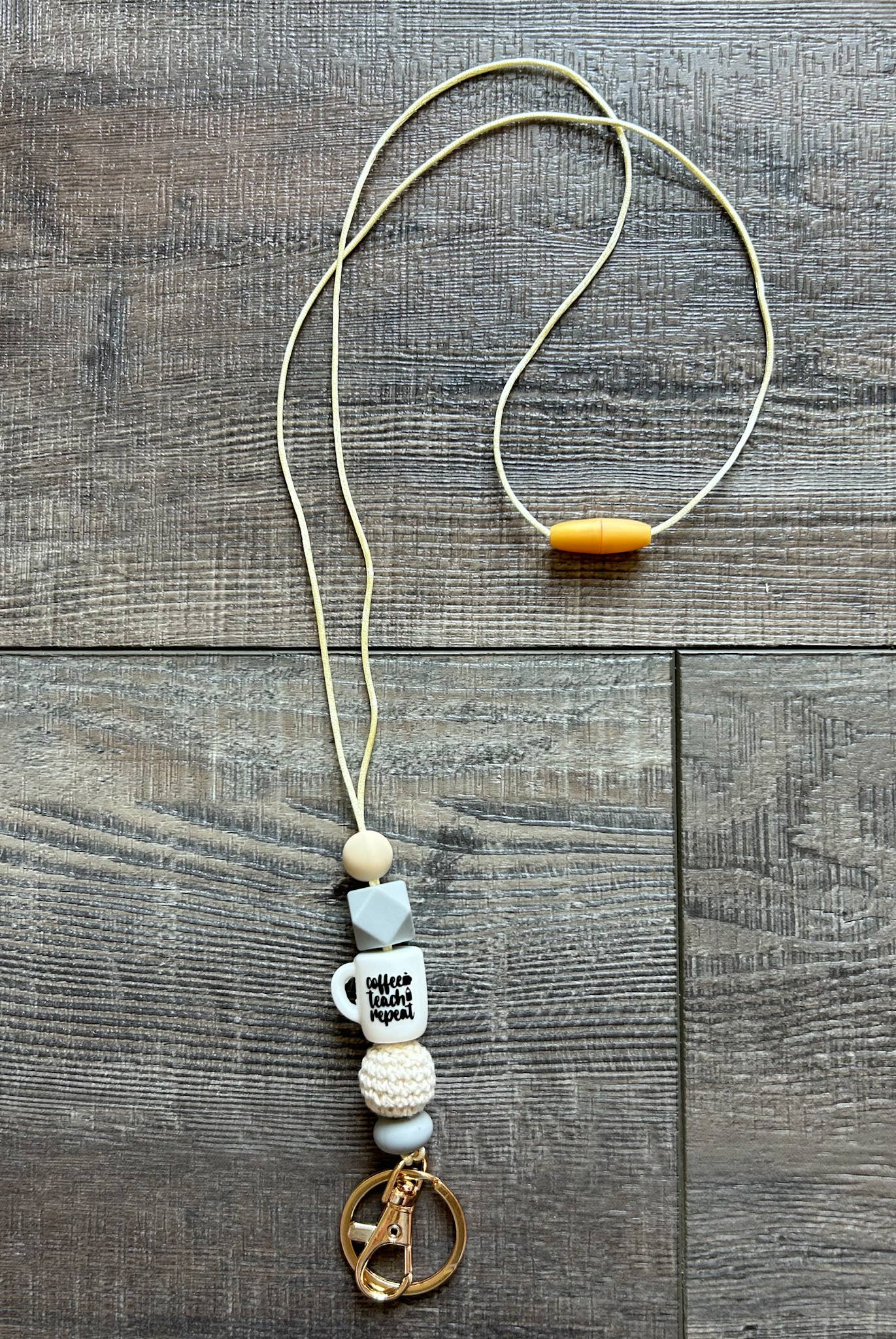 Grey Coffee Teach Repeat Lanyard