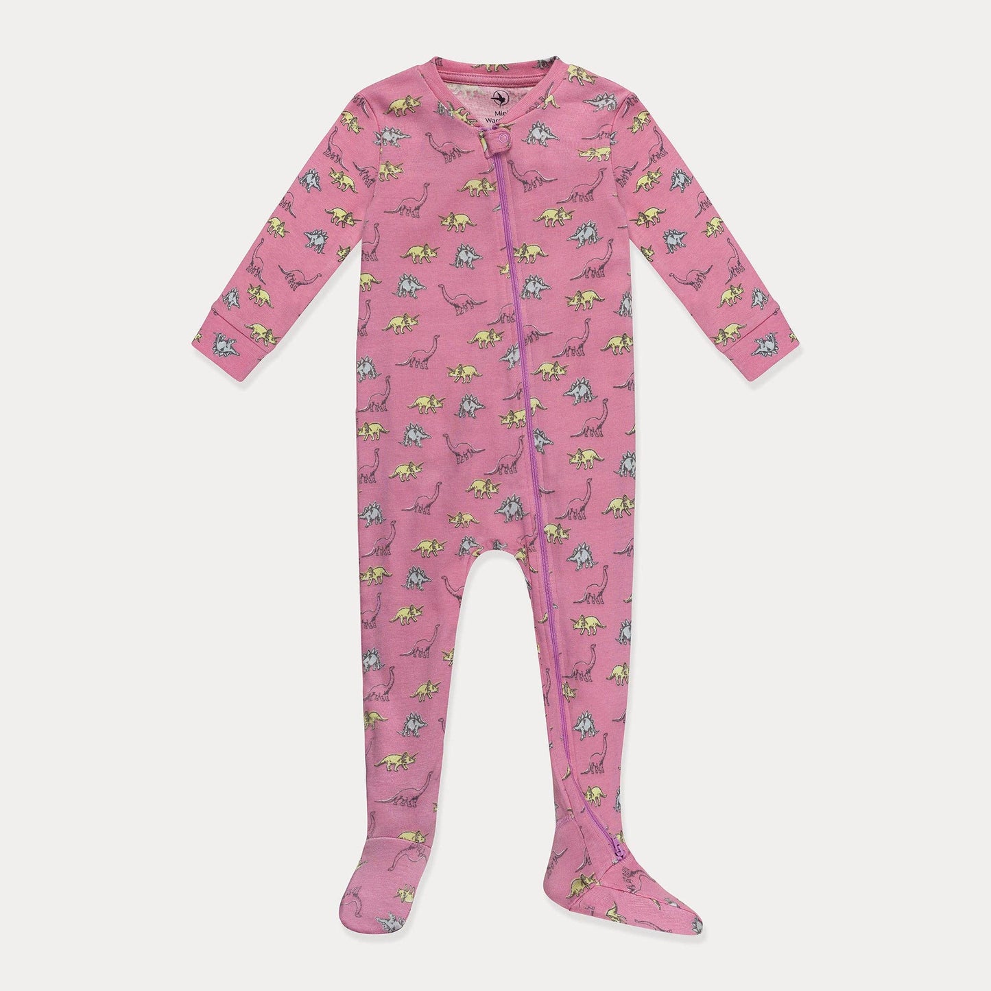 Footed Baby Pajamas Ribbed Cotton: Pink Dino