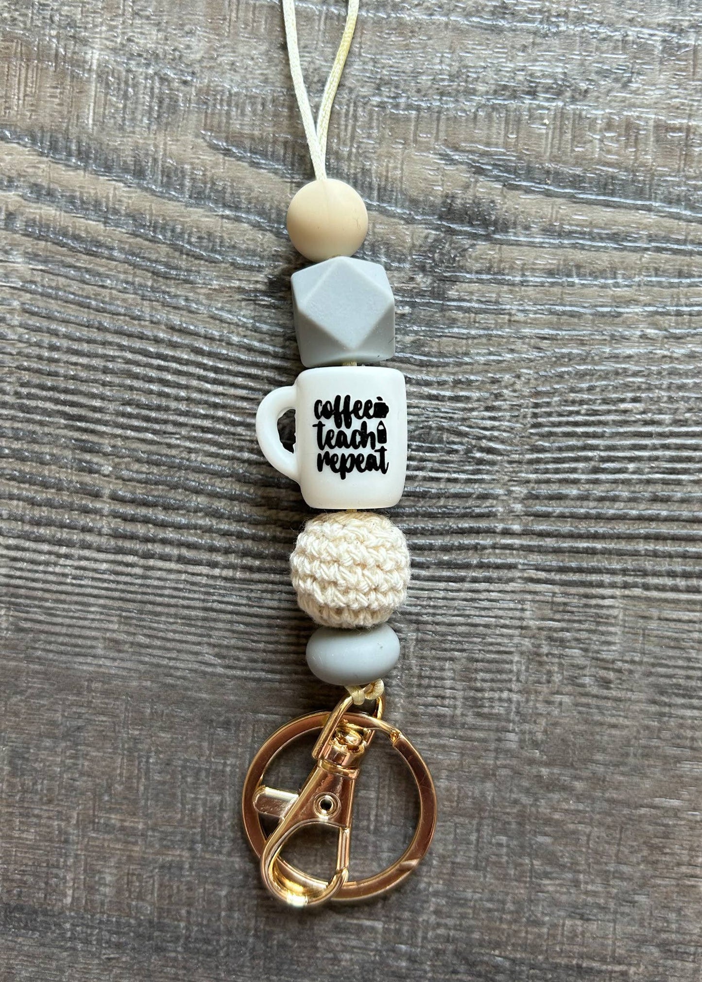 Grey Coffee Teach Repeat Lanyard