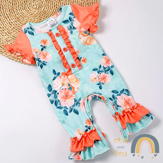 Coral Florals Romper