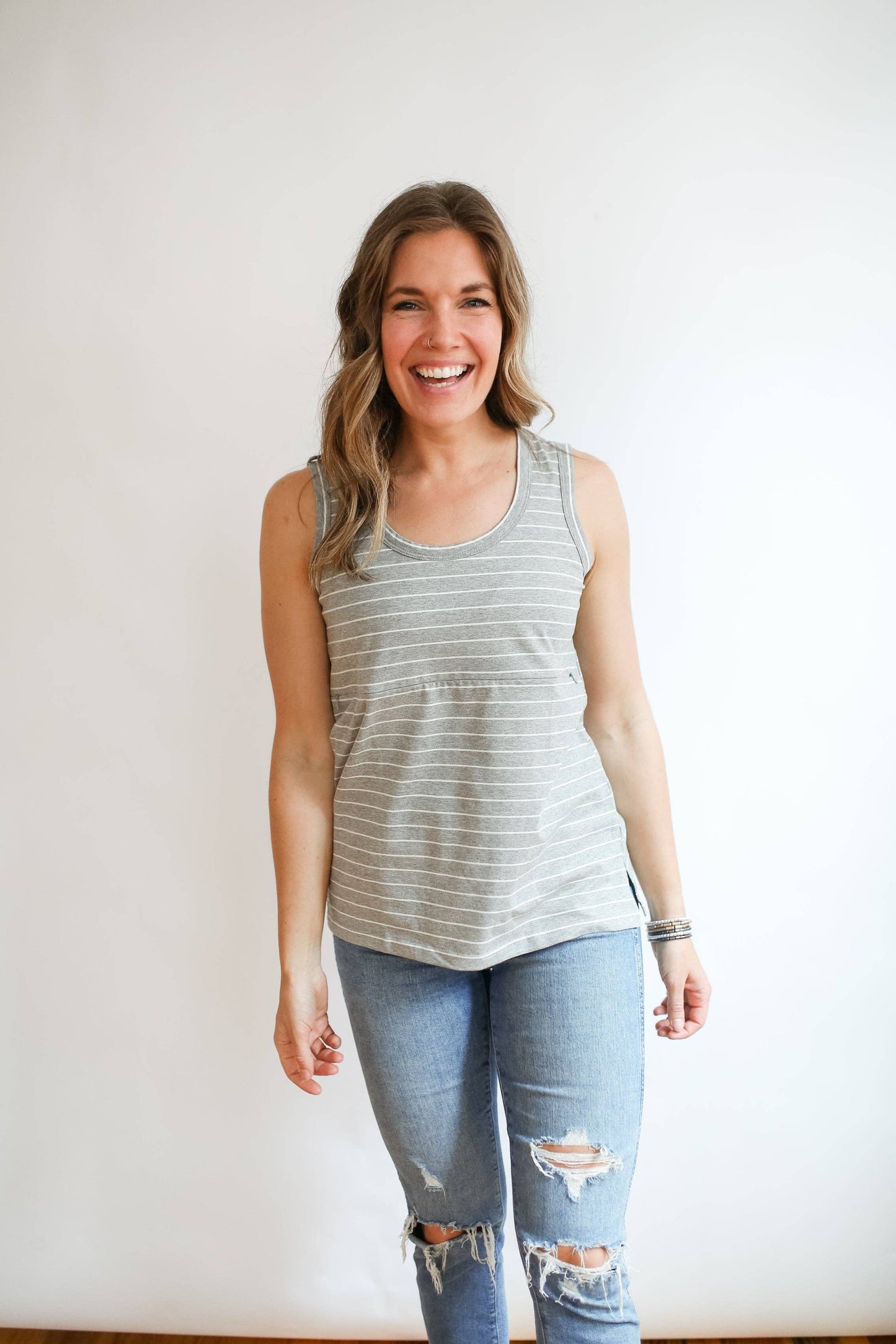 Stripe Invisible Zip Breastfeeding Tank Top