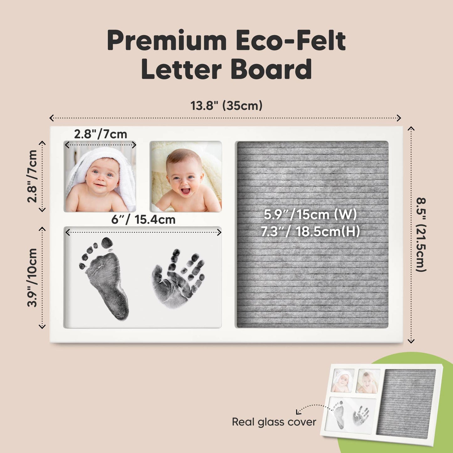 Heartfelt Inkless Baby Hand & Footprint Frame, Letterboard: Alpine White
