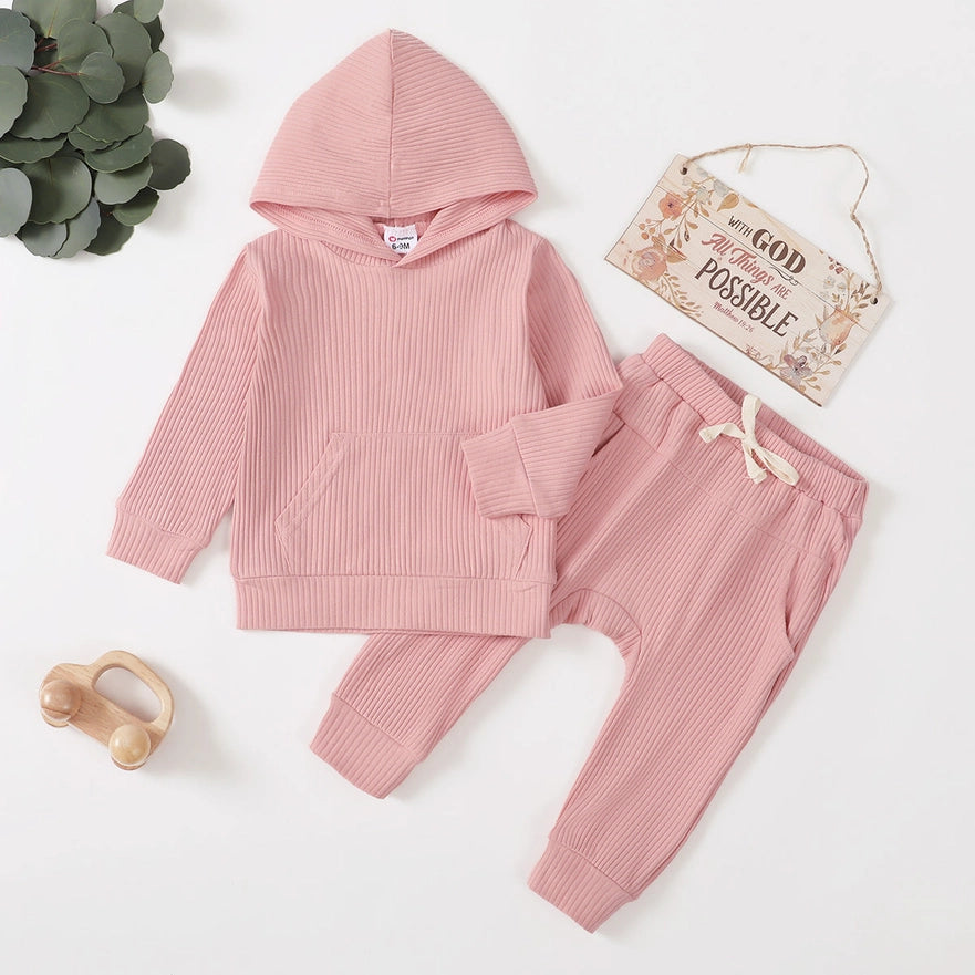Cotton Ribbed Hoodie & Pants Set