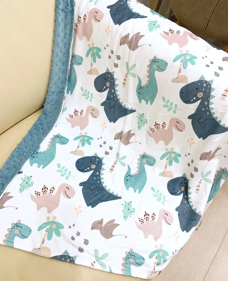 Minky Blanket - Blue Dino
