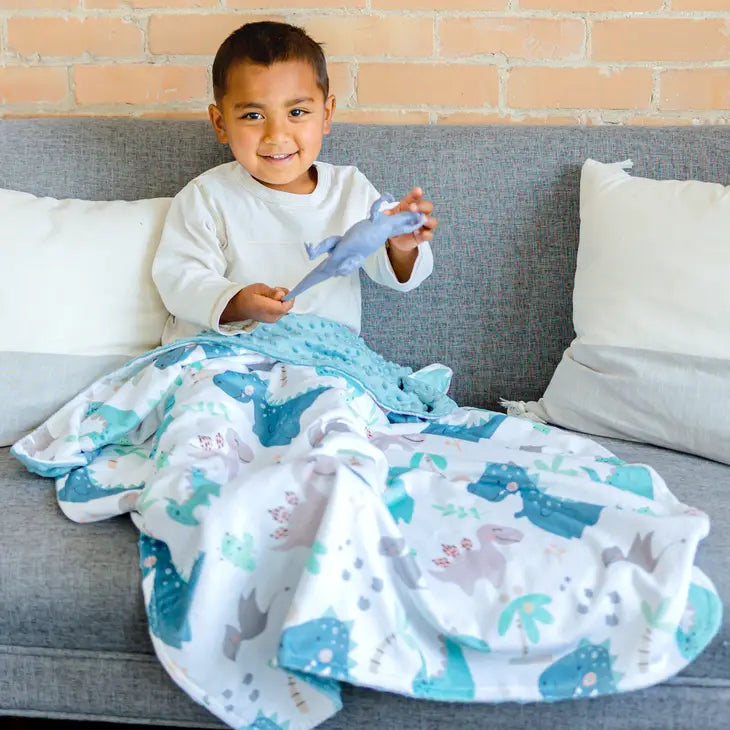 Minky Blanket - Blue Dino