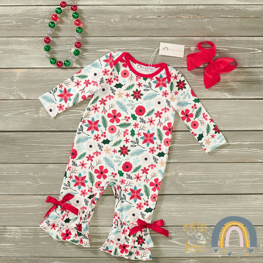 Happy Poinsettia Girls Romper