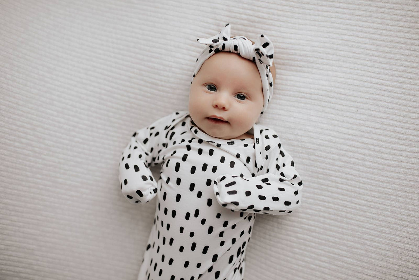 Black & White Poka Dot Knotted Gown: Gown & Hat