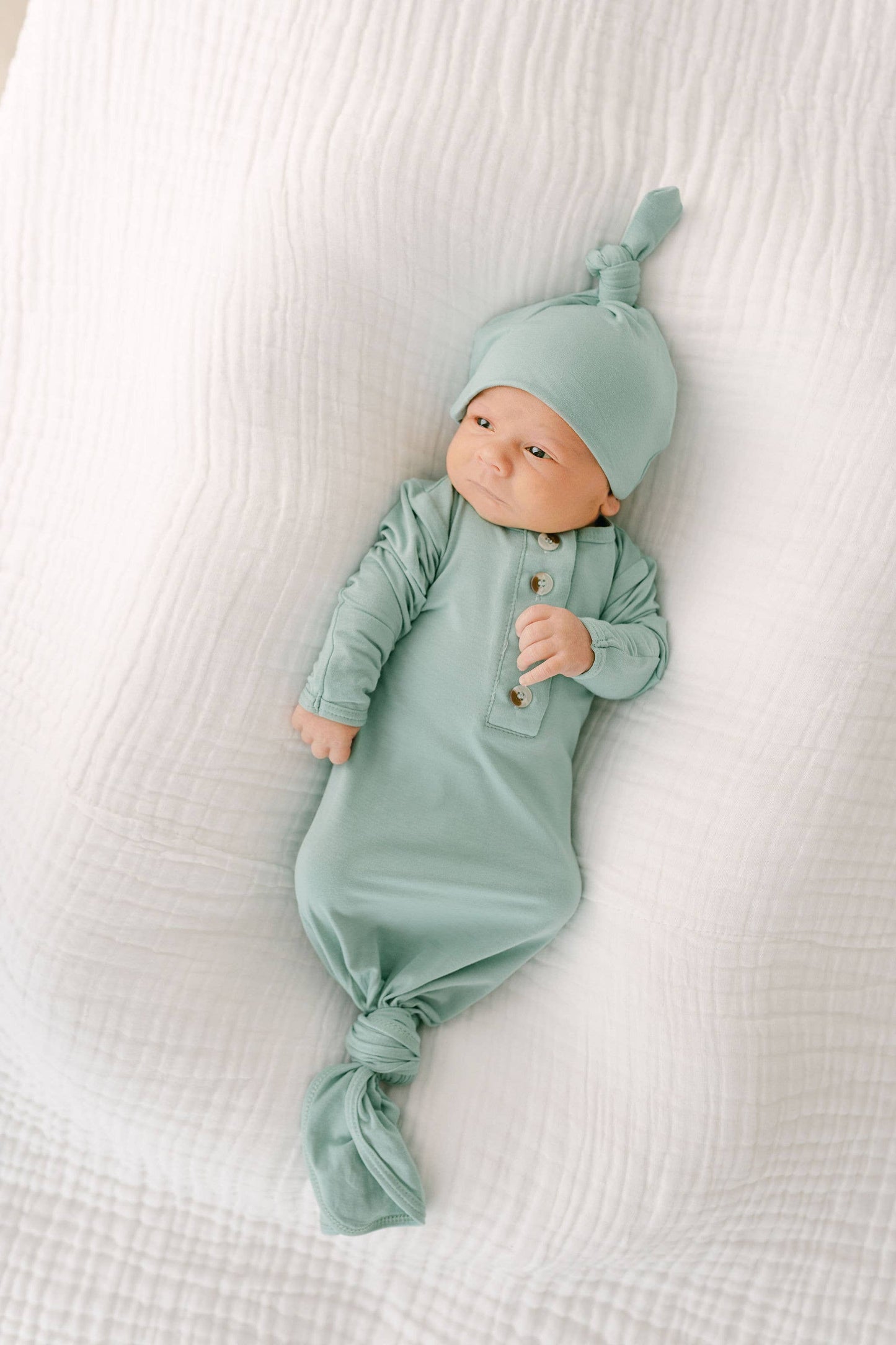 Knotted Baby Gown Set - Holiday Green