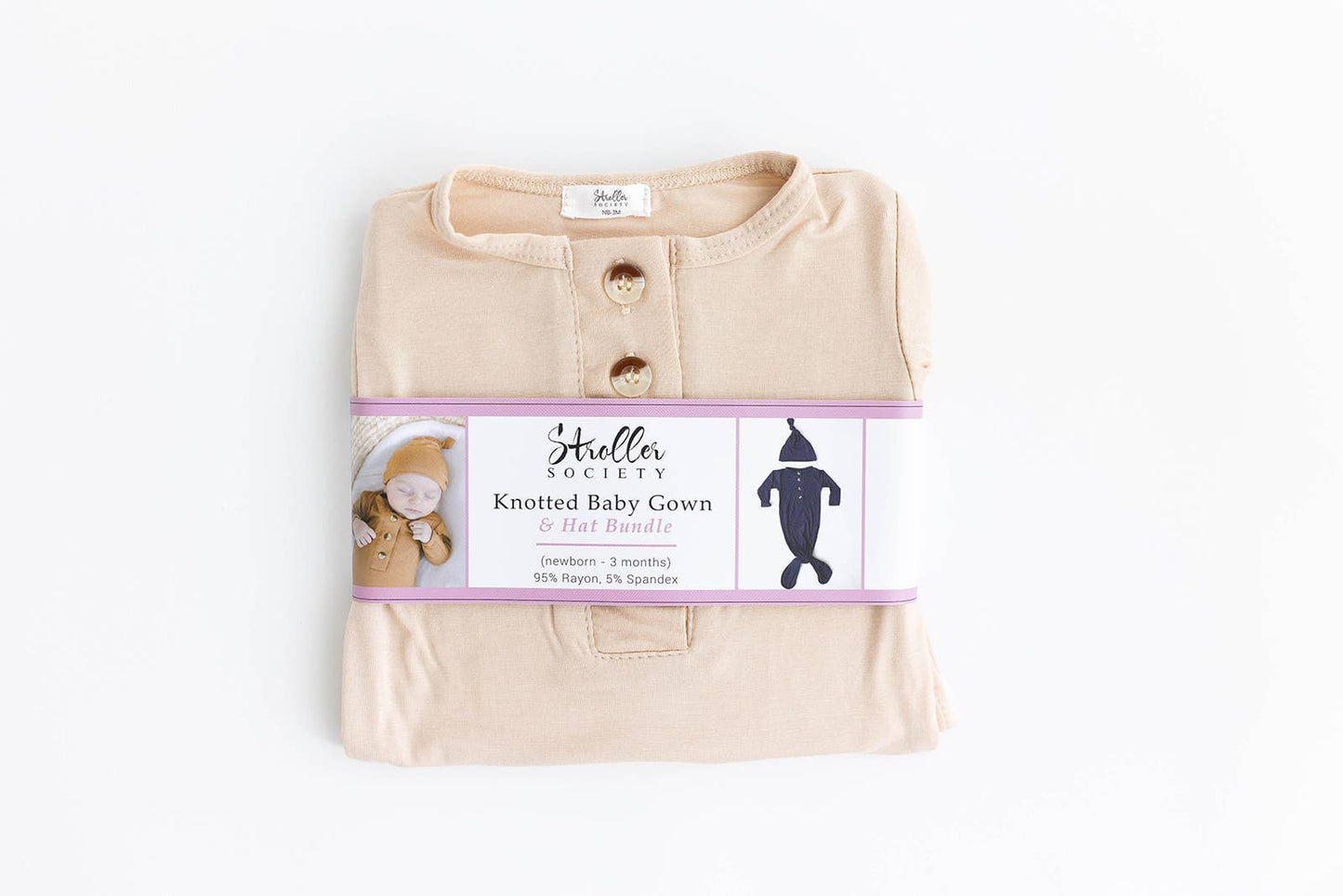 Knotted Baby Gown Set - Sand