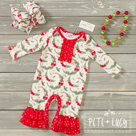 Merry Wreaths Girls Romper