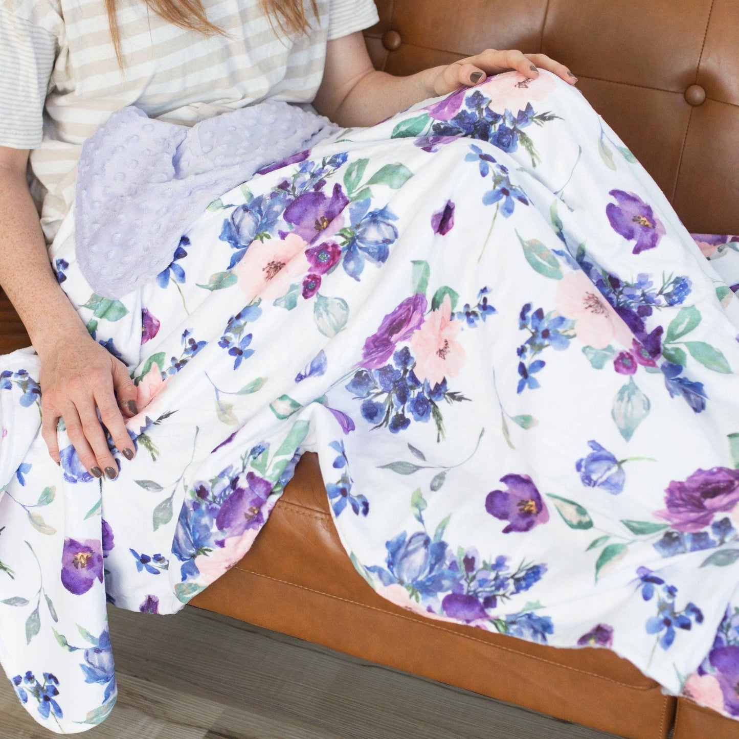 Minky Blanket (Adult)- Purple & Blush Floral