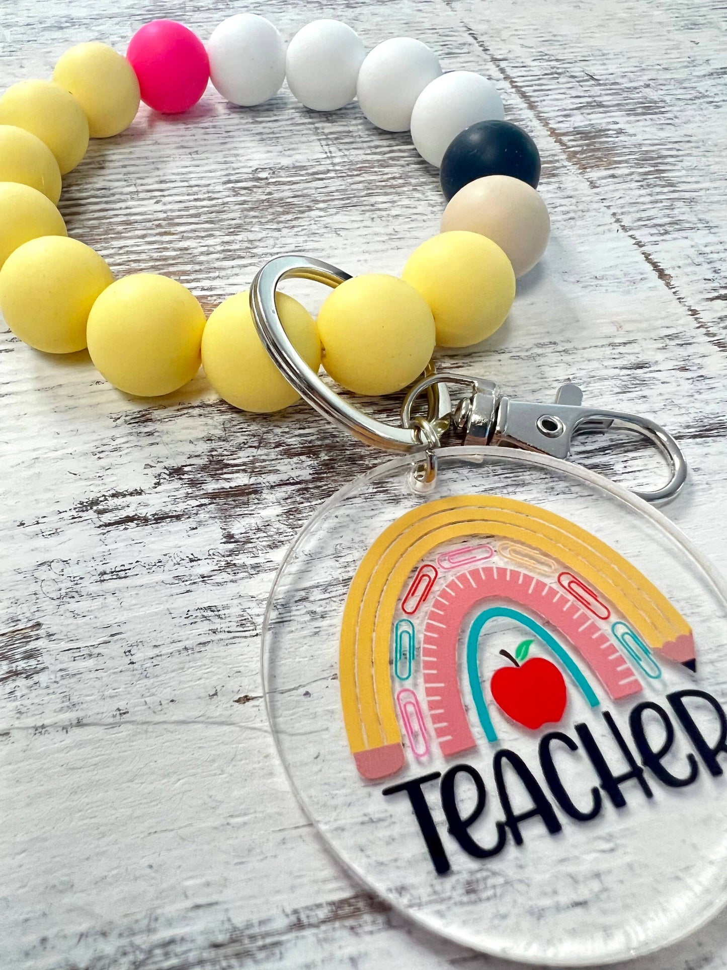 Teacher Beaded Key Ring Bracelet