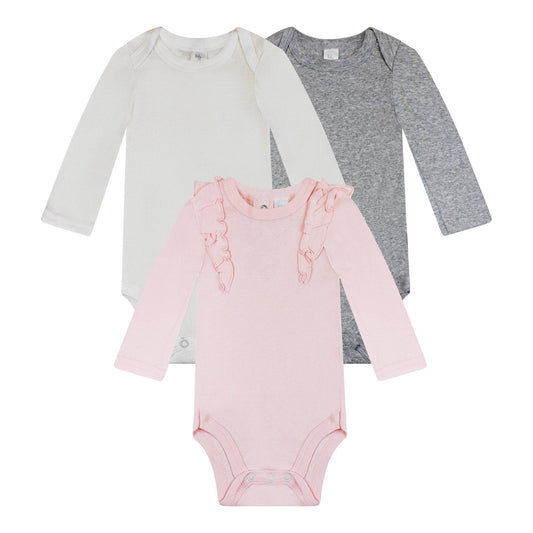 Long Sleeve Bodysuits - Grey Ruffle Solids