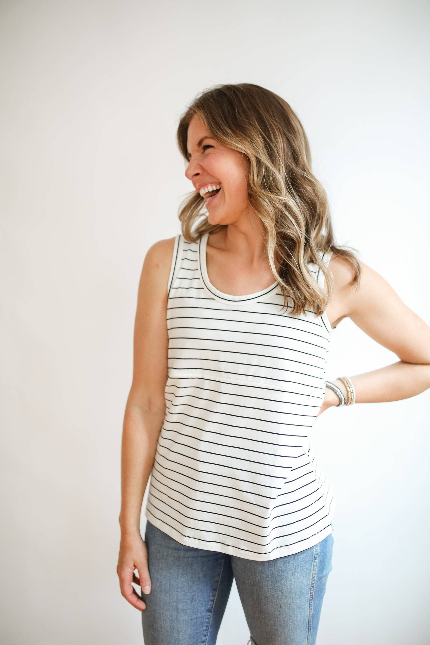 Stripe Invisible Zip Breastfeeding Tank Top