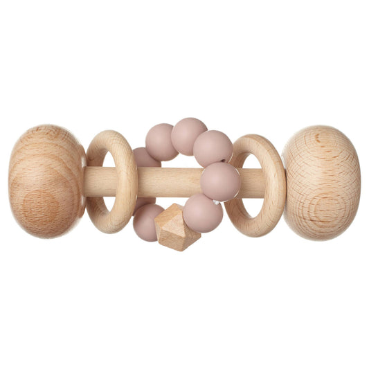 Wooden Rattle Toys for Babies with (Blush) Silicone Beads