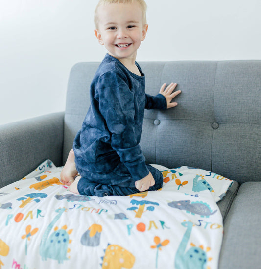 Minky Blanket Dinoland Blue