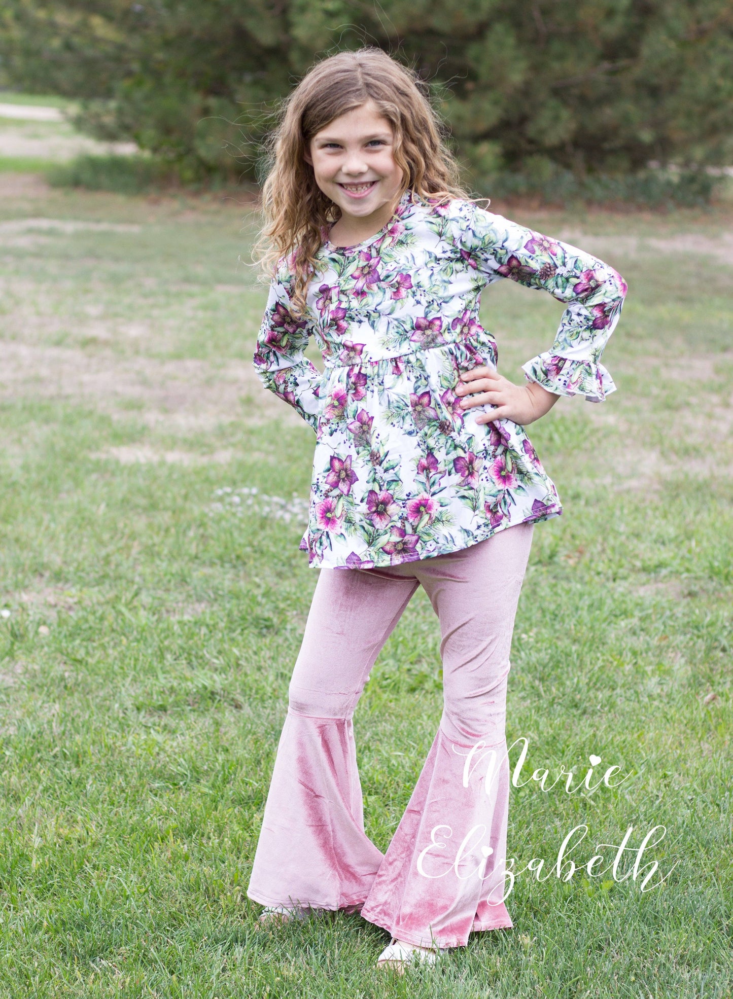Christmas Rose Floral & Velvet Pant Set