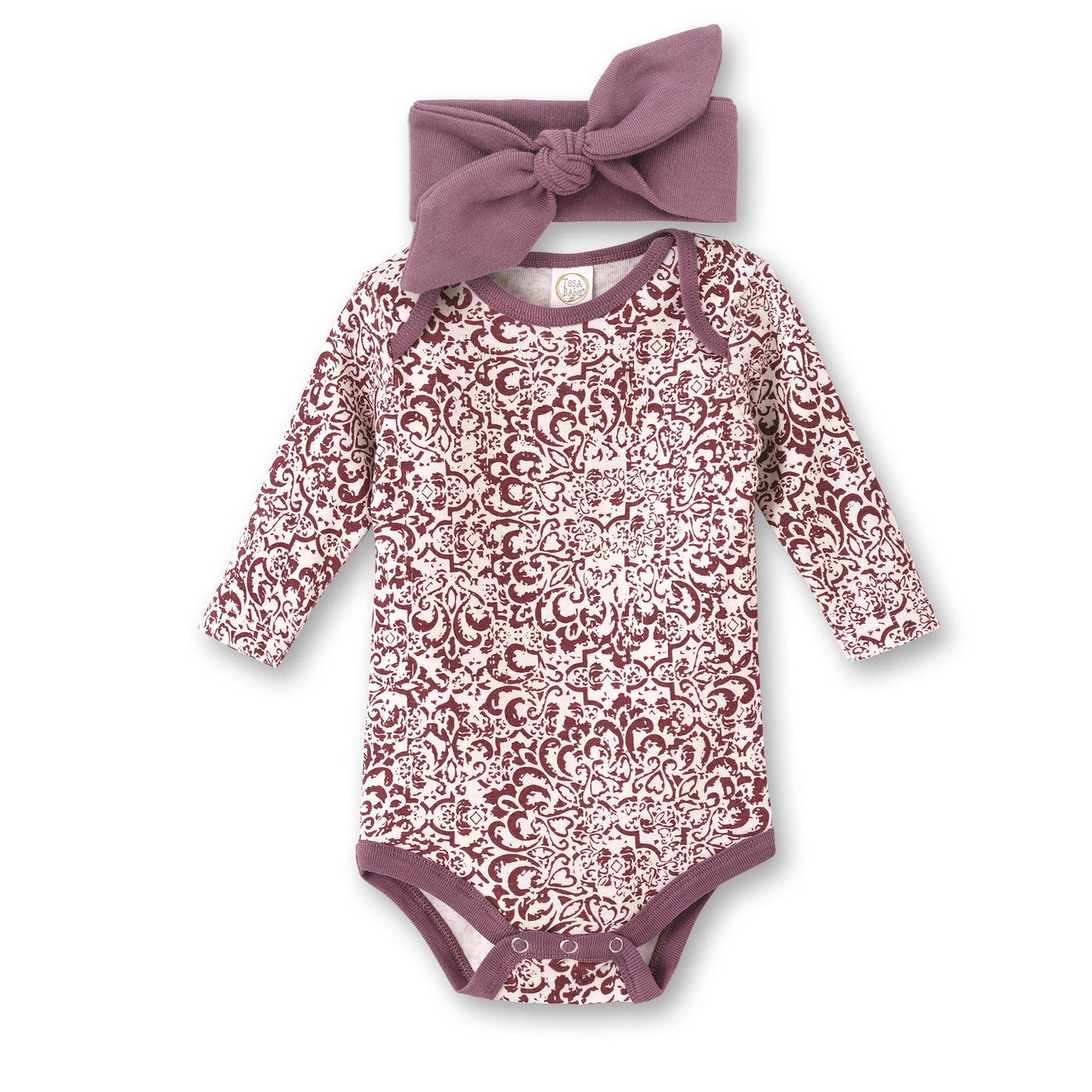 Damask Purple Bodysuit & Headband Set