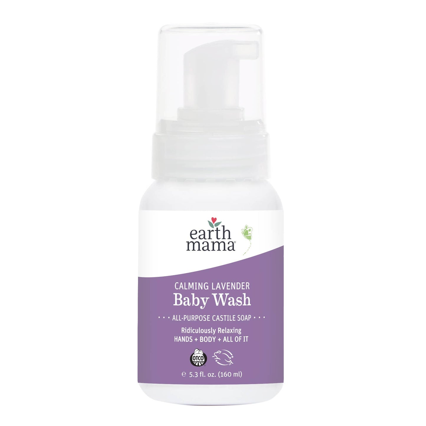 This is Earth Mama's Calming Lavender Baby Wash All Purpose Castile Soap. Ridiculously Relaxing Hands + Body + All of It. 5.3 fl oz.