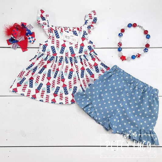 July 4th Girl's Chambray Short Set