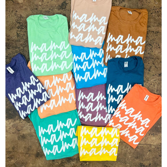Mama T-shirts in multiple colors.