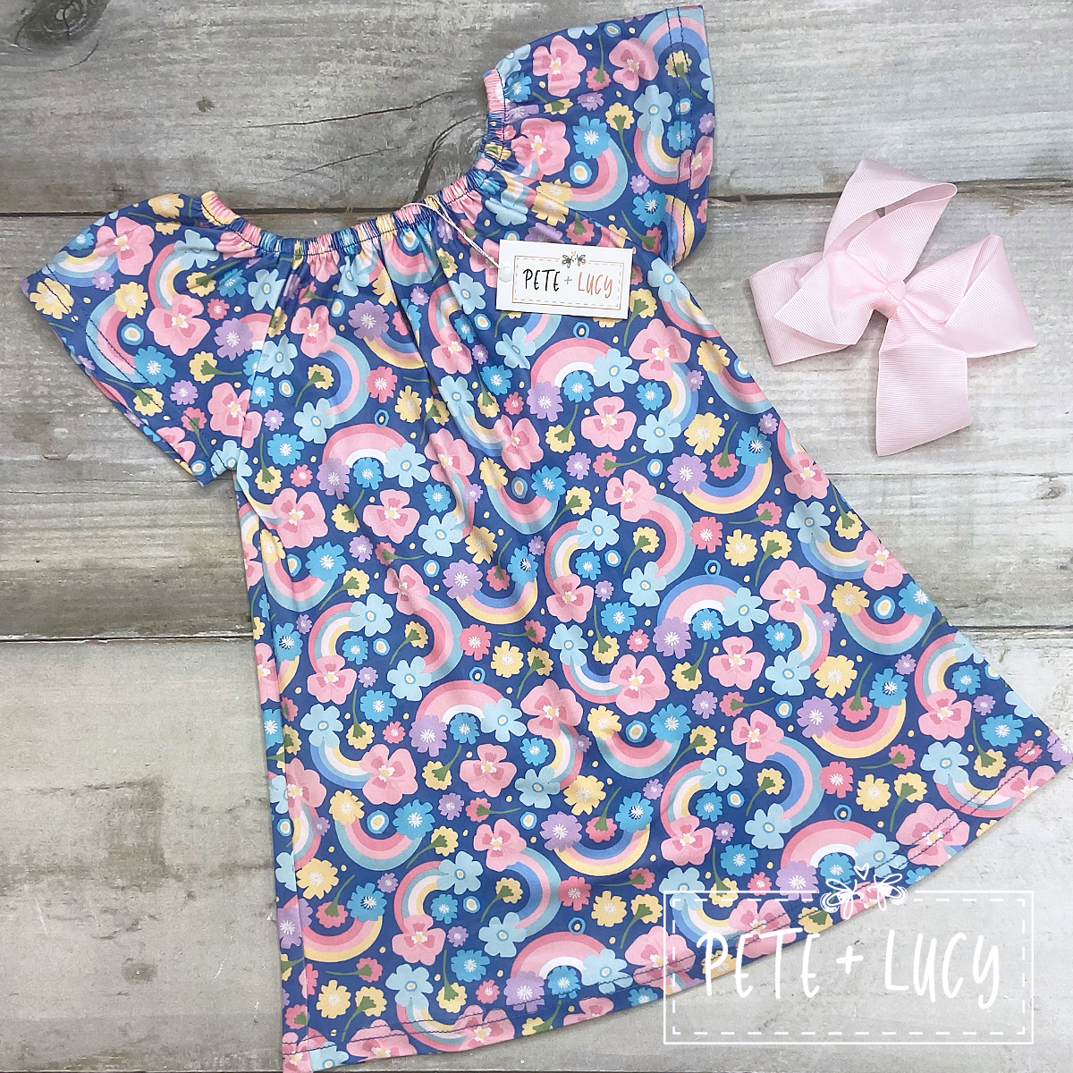 Rainbow Flowers Short Sleeve Dress