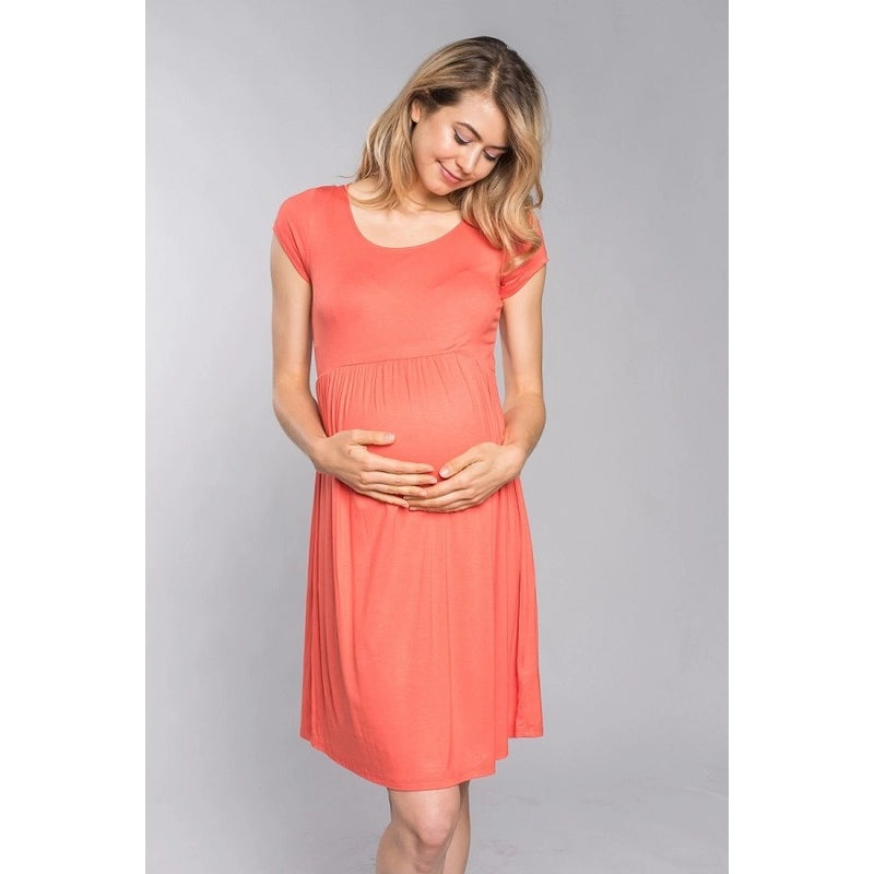 Maternity Solid Jersey Knit Babydoll Dress Lt. Brick / Large Maternity Solid Jersey Knit Babydoll Dress Lt. Brick / Large