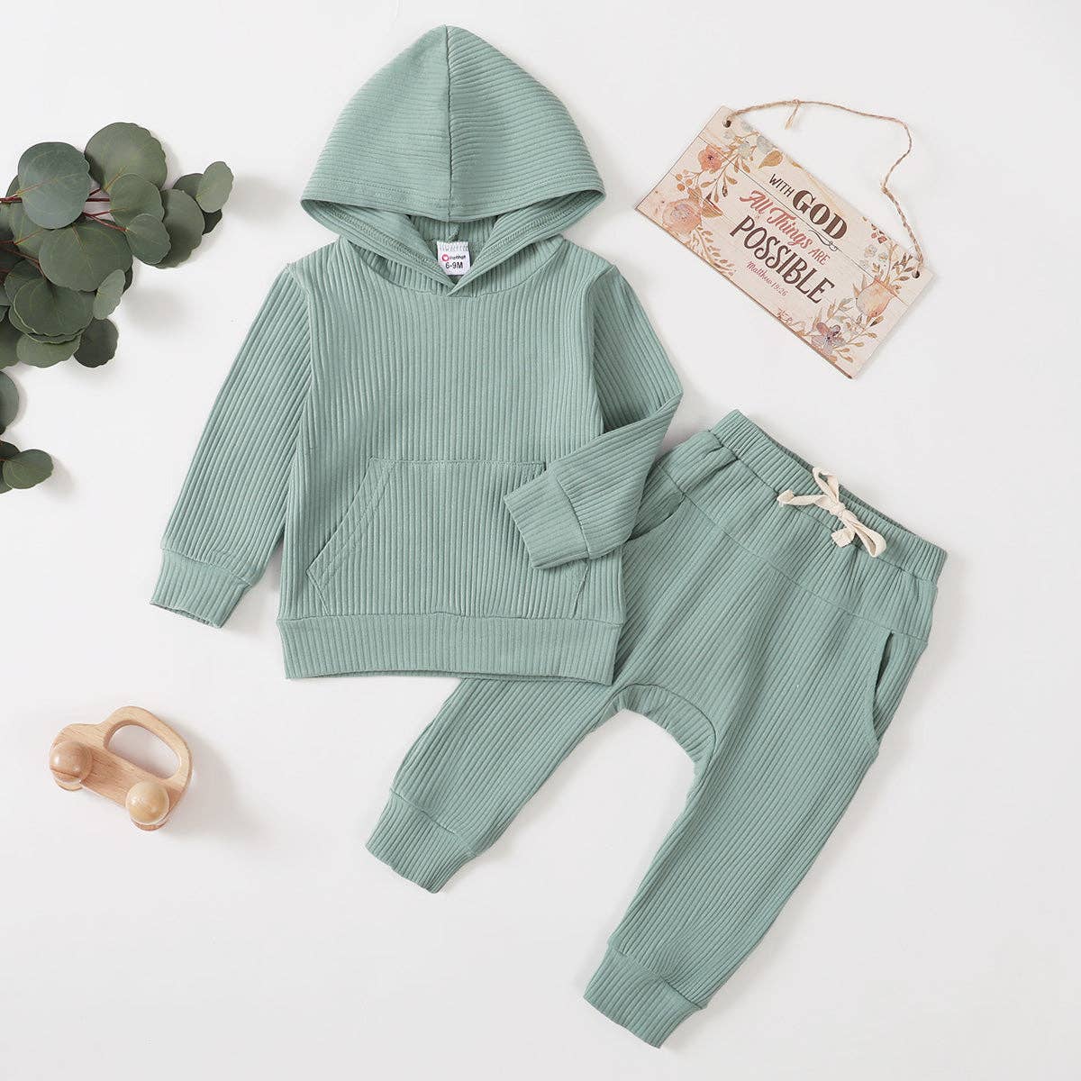 Cotton Ribbed Hoodie & Pants Set