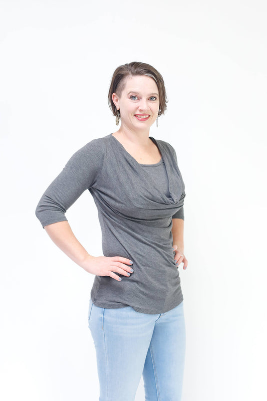 Cowl Neck Nursing Top - 3/4 Sleeve