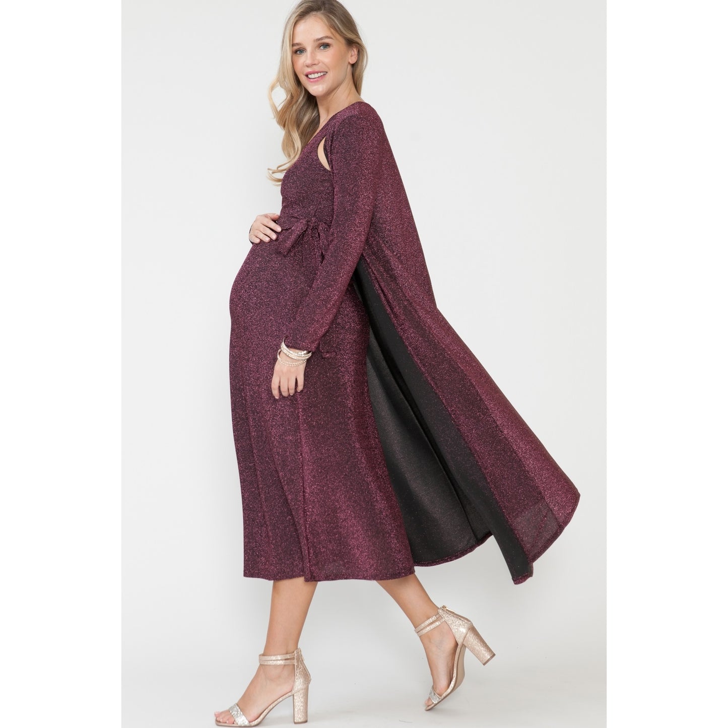 Maternity Midi Skirt & Cardigan Tank Top Waist Tie 3 Pcs Set