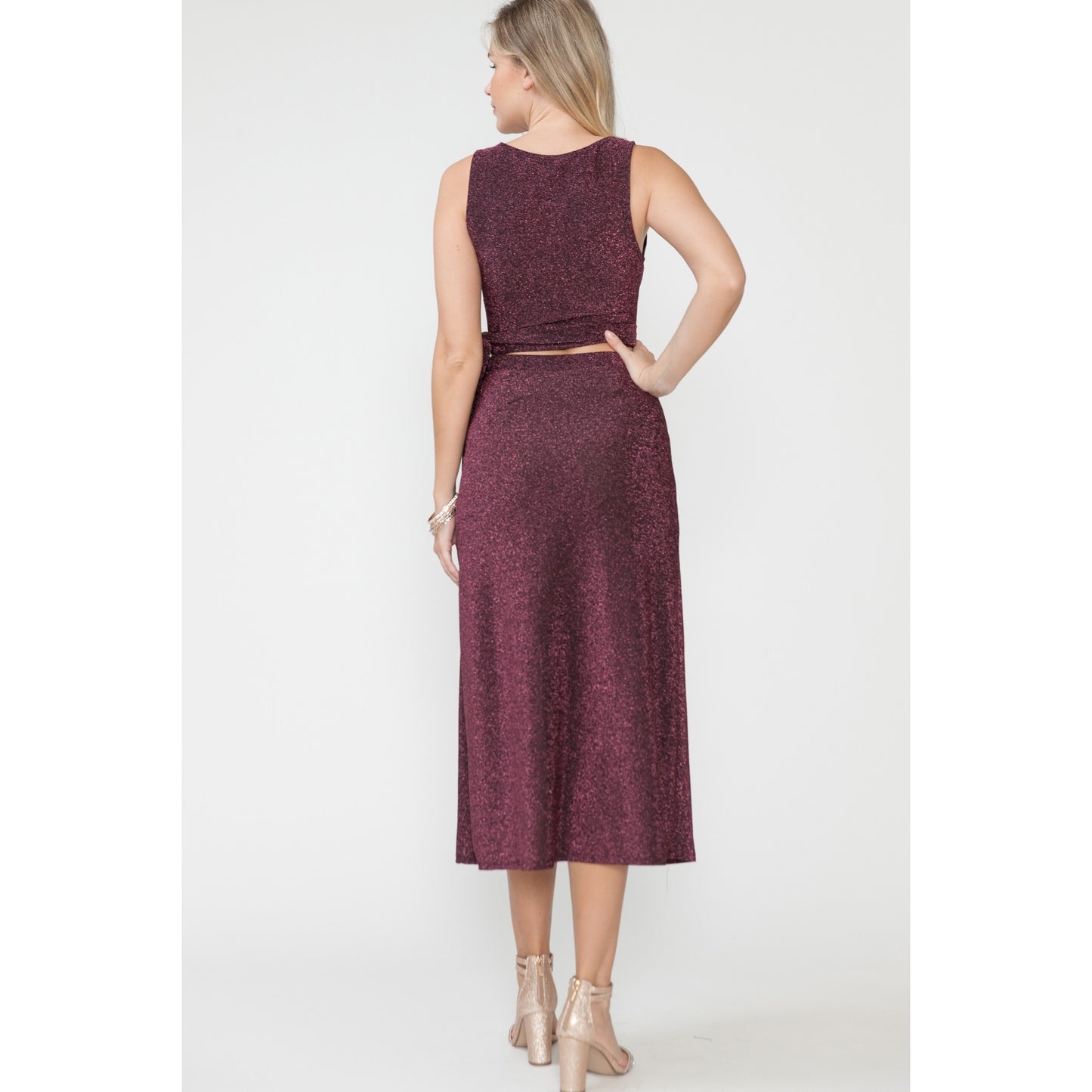 Maternity Midi Skirt & Cardigan Tank Top Waist Tie 3 Pcs Set