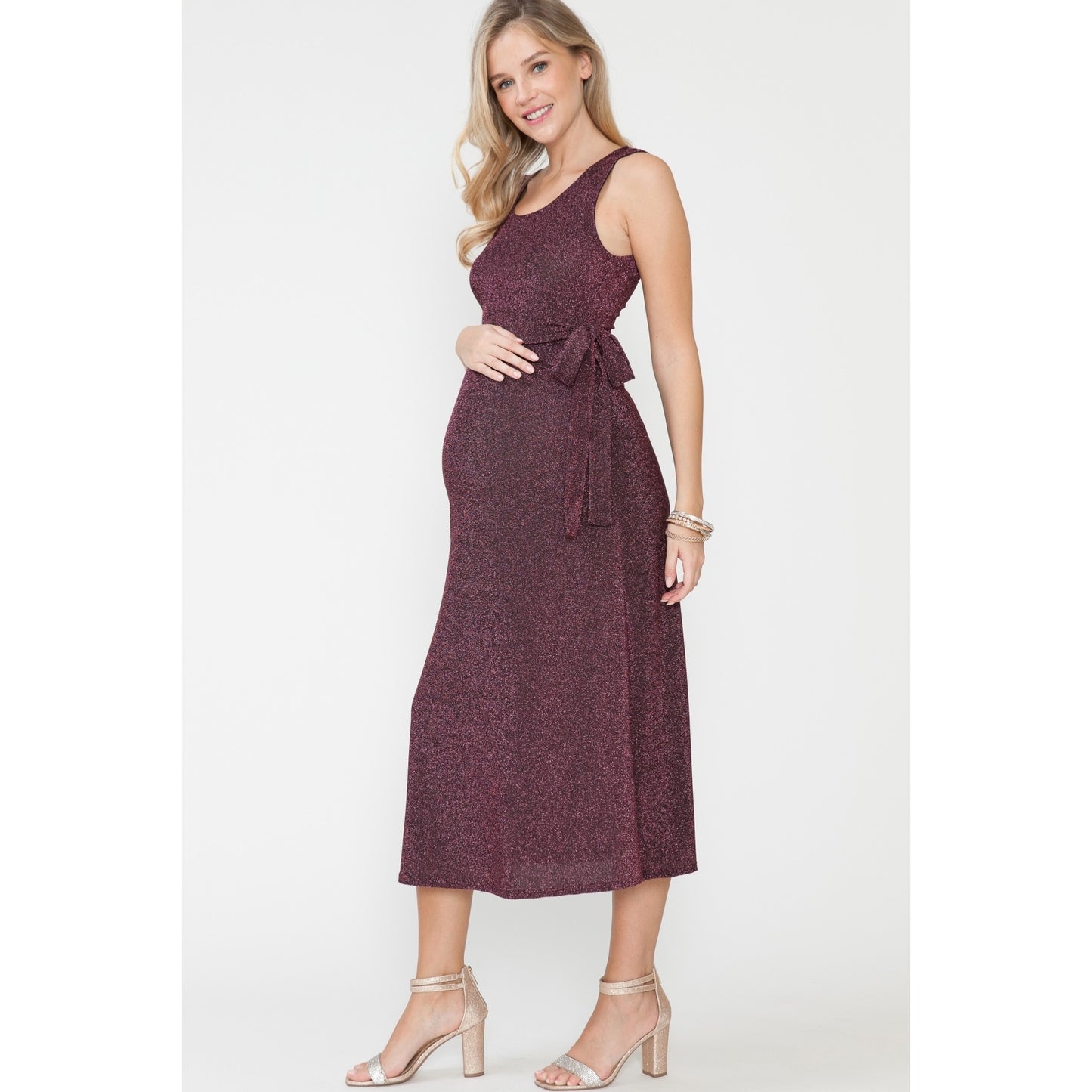 Maternity Midi Skirt & Cardigan Tank Top Waist Tie 3 Pcs Set