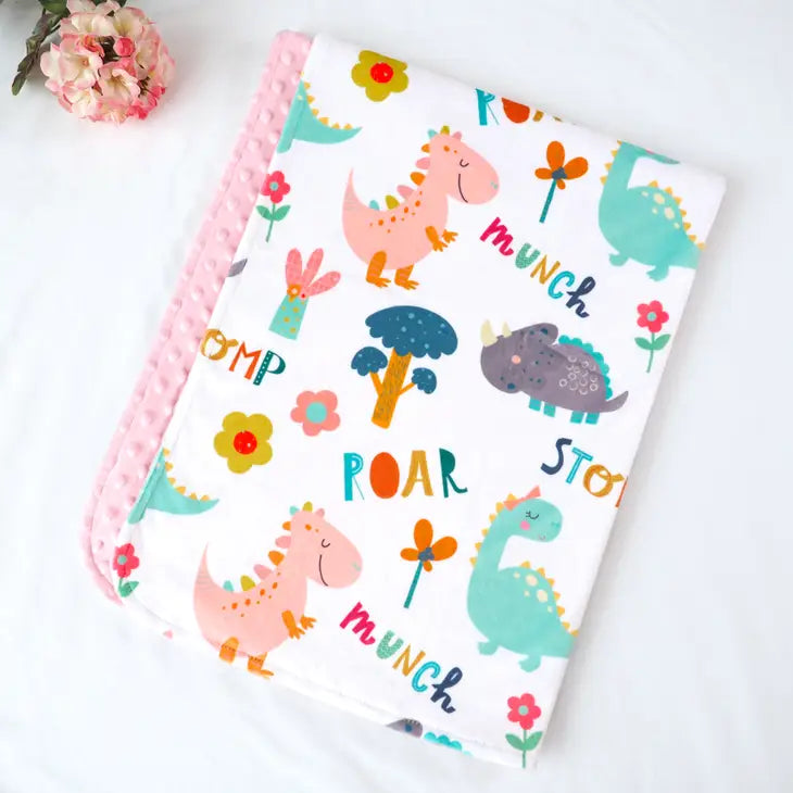 Minky Blanket Dinoland Pink