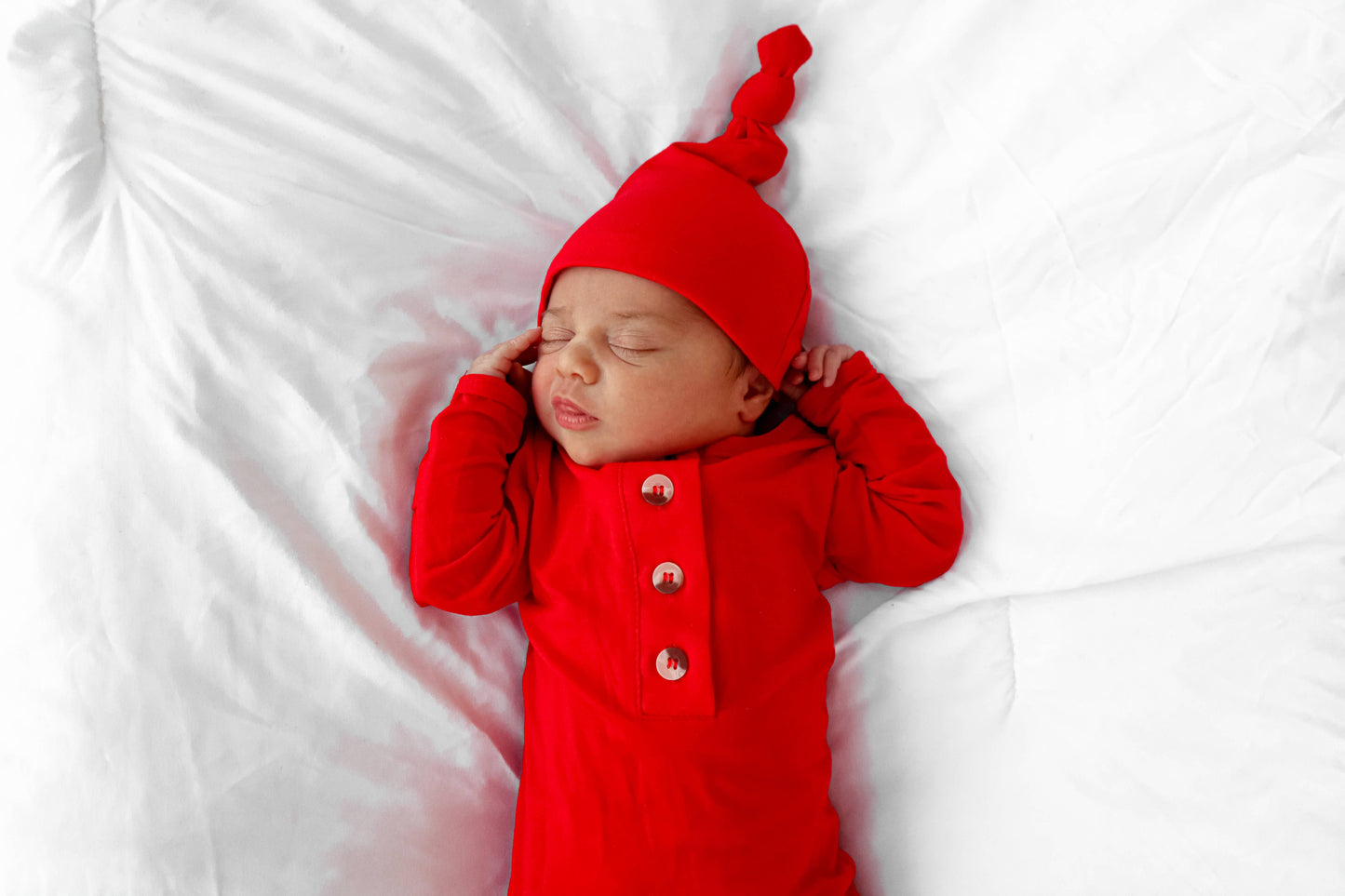 Knotted Baby Gown Set - Holiday Red