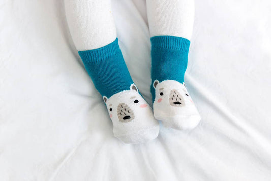 Polar Bear Zoo Baby Animal Socks: Blue / XS (0~18M)