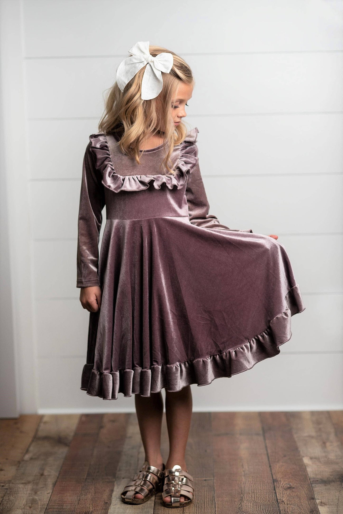 Kids Velvet Ruffle Dress