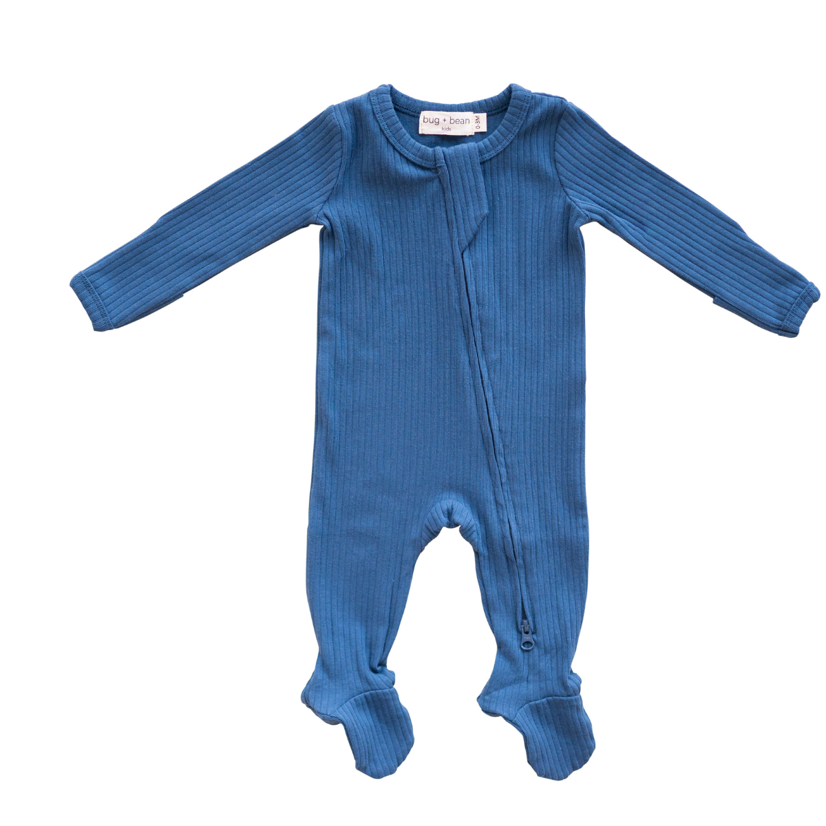 Organic Cotton Ribbed Footie - Ocean Blue