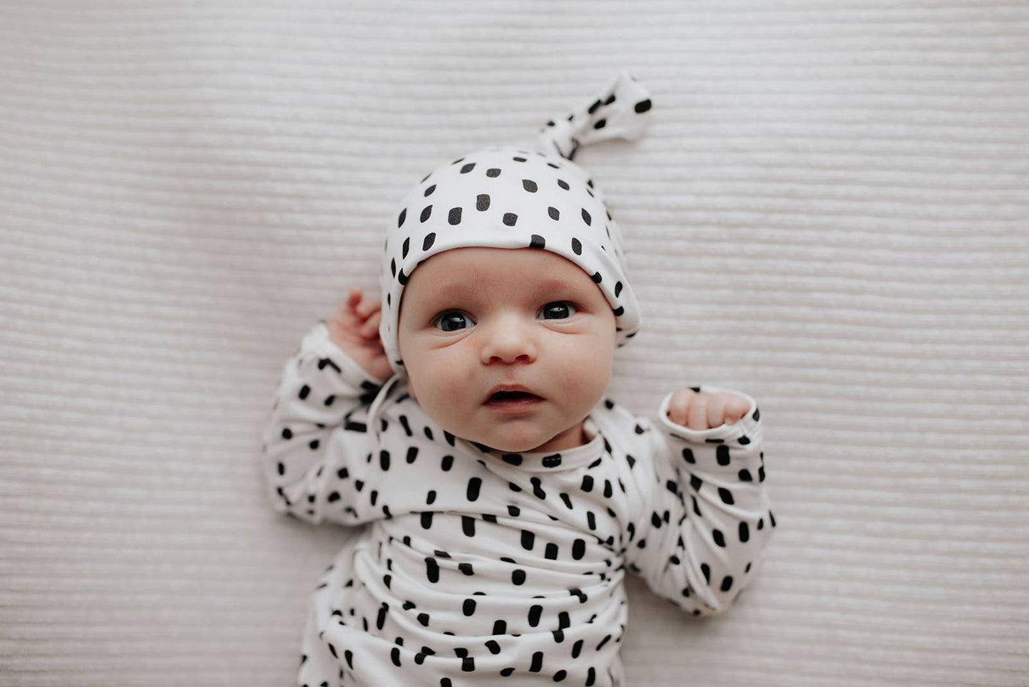 Black & White Poka Dot Knotted Gown: Gown & Hat