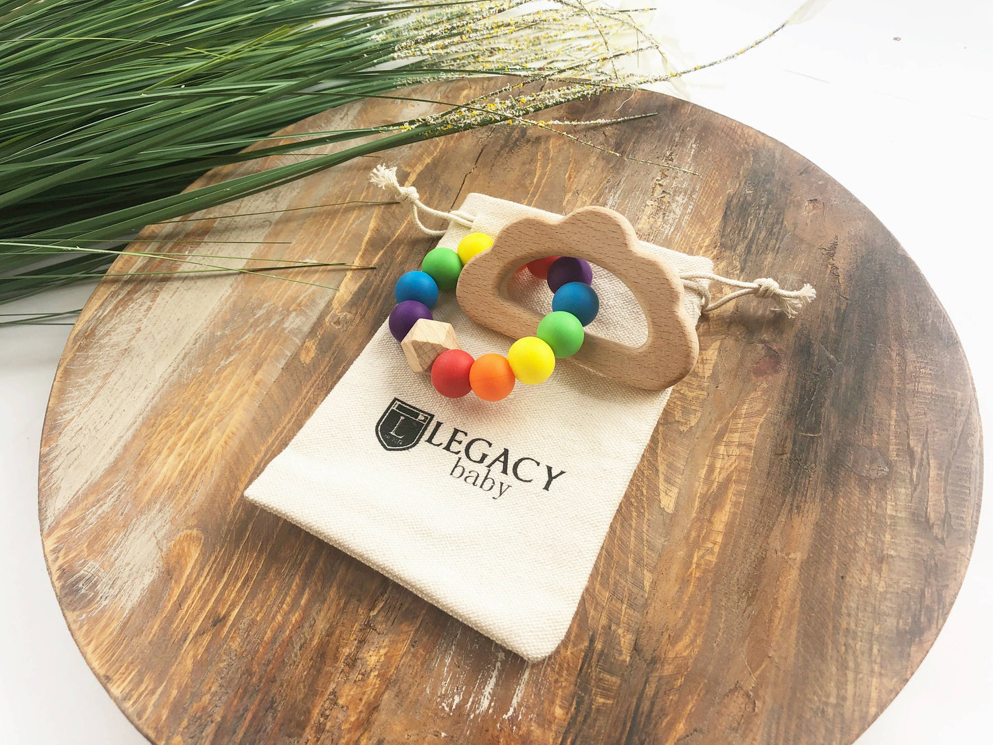 Rainbow Silicone & Wood Teether Toy