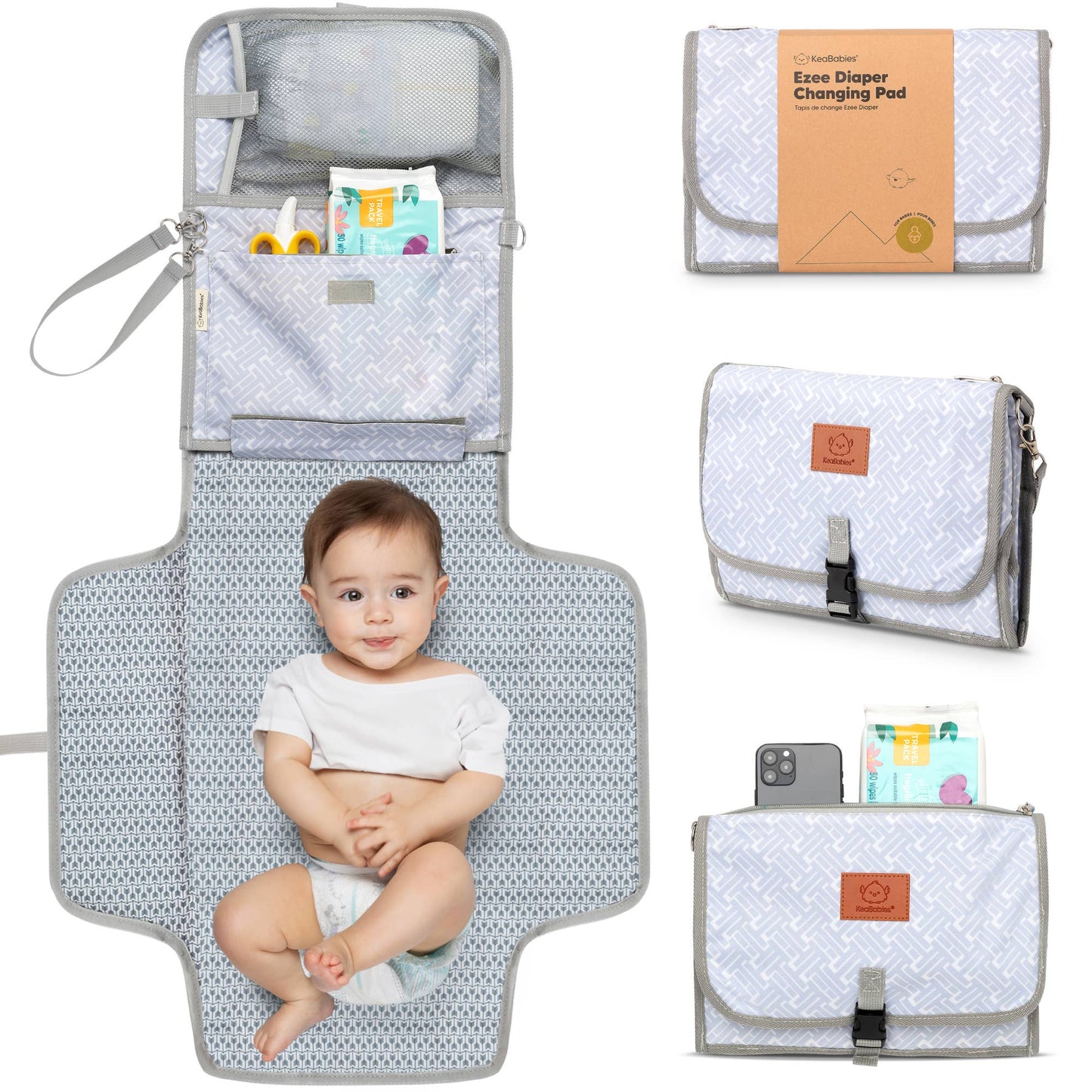 Ezee Portable Diaper Changing Pad, Foldable Changing Mat: Gray Mod
