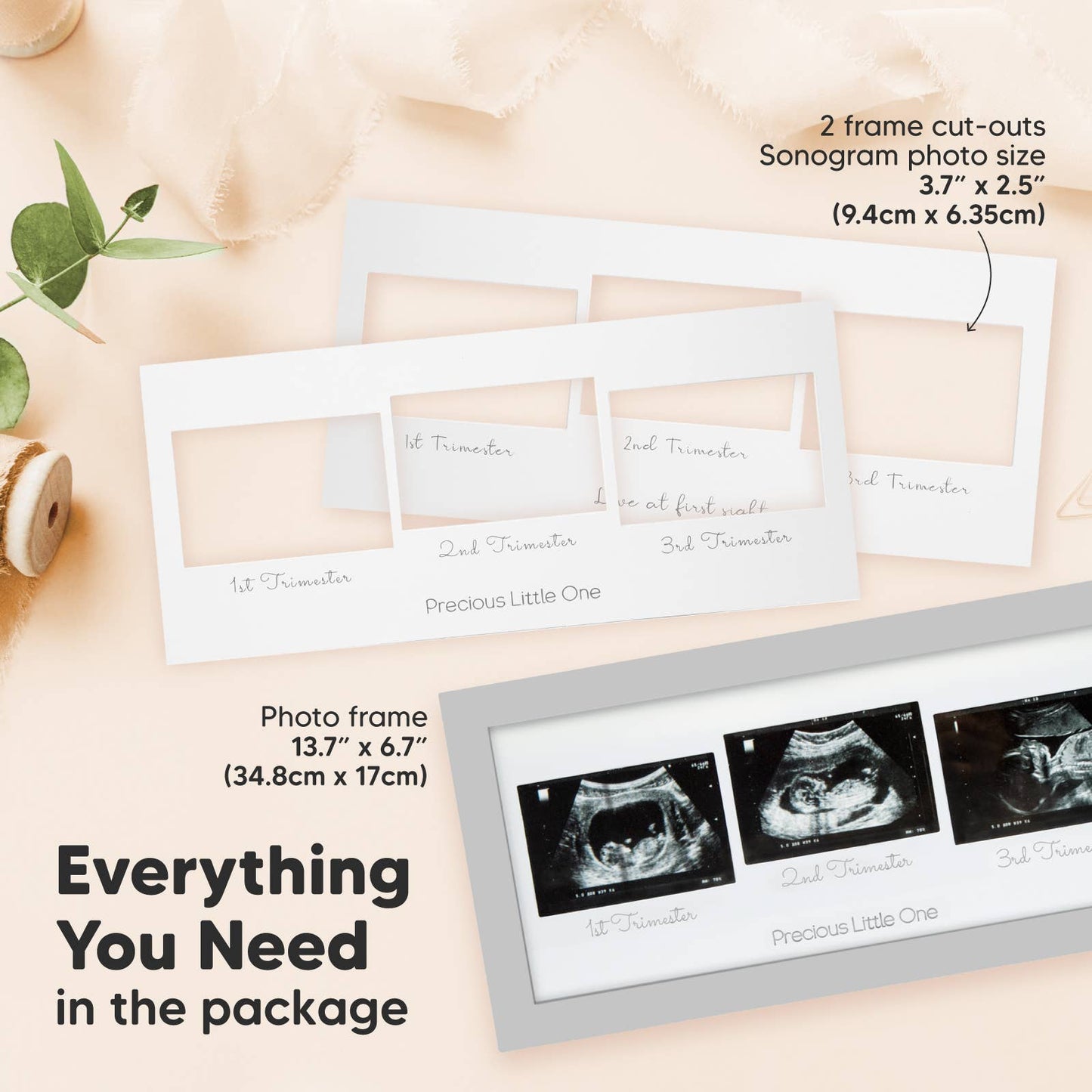 KeaBabies Trio Sonogram Frame (Cloud Gray)