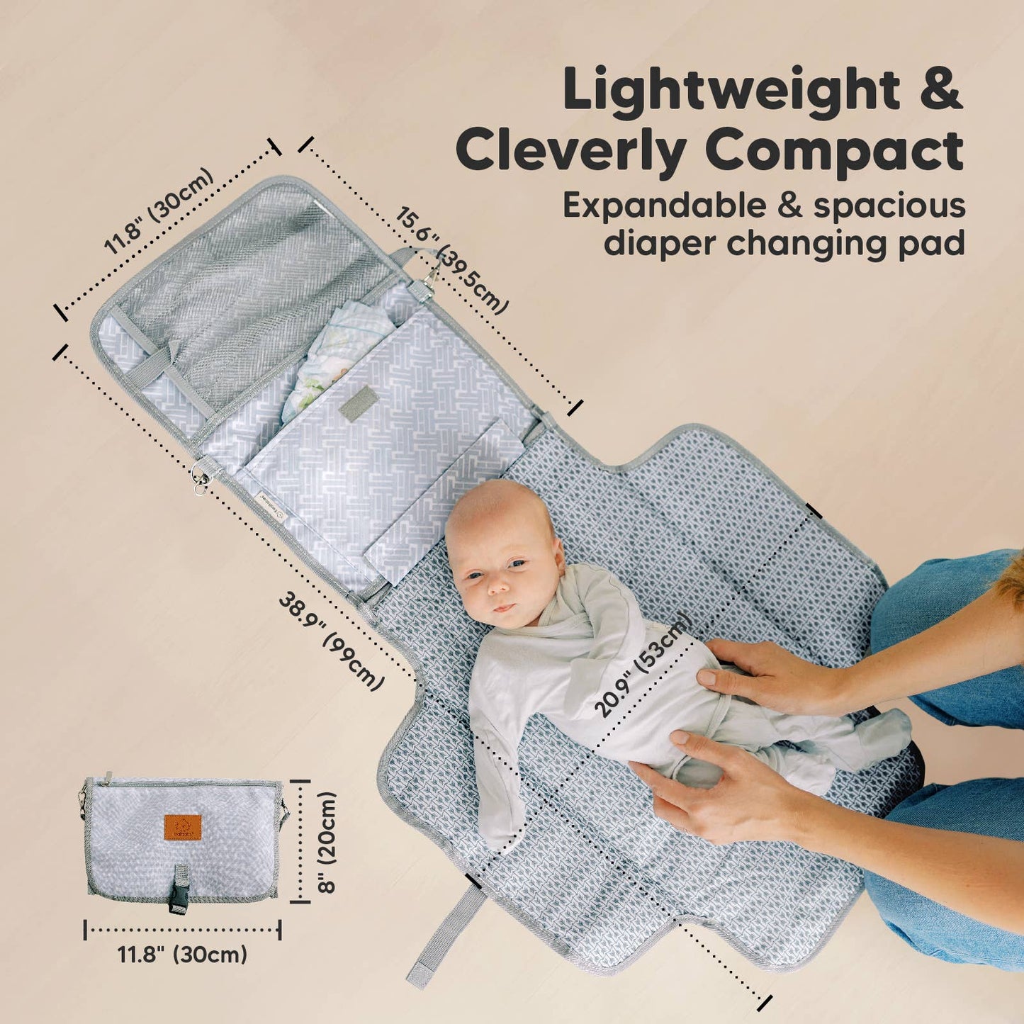 Ezee Portable Diaper Changing Pad, Foldable Changing Mat: Gray Mod