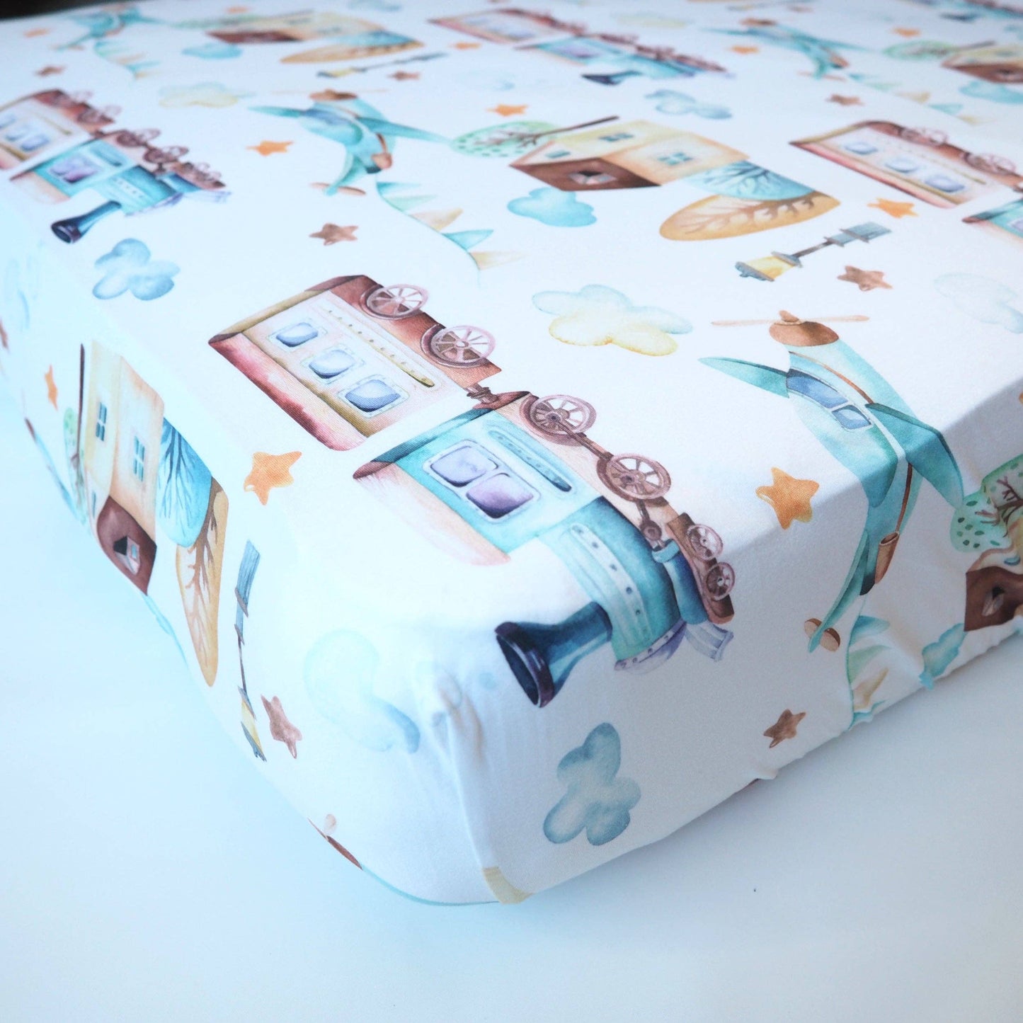 Fitted Crib Sheet - Airplane & Train