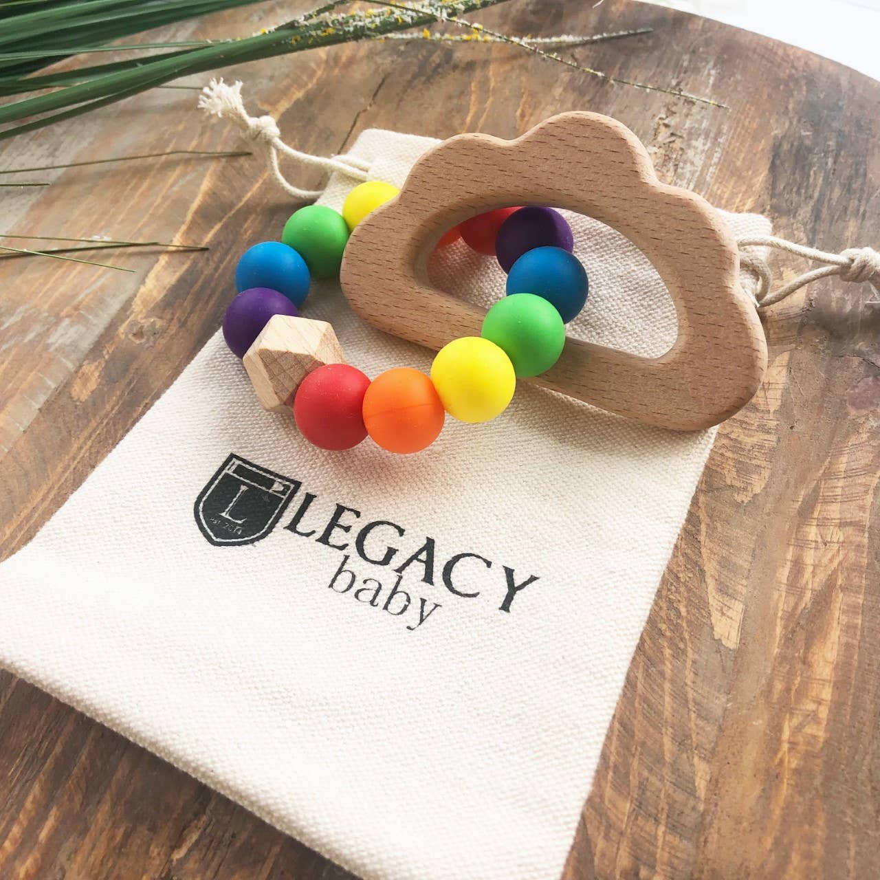 Rainbow Silicone & Wood Teether Toy