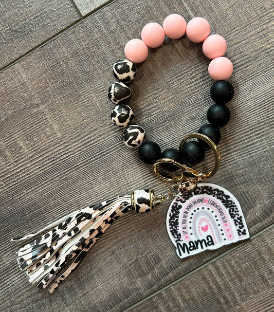 Mama Pink Leopard Keychain with Bible Verse