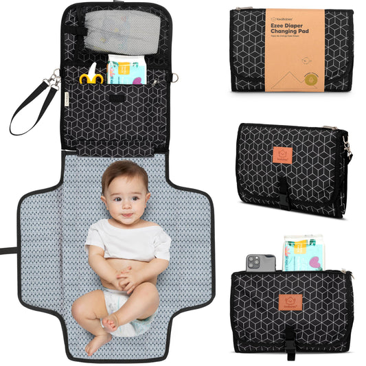 Ezee Portable Diaper Changing Pad, Foldable Changing Mat: Black Geo