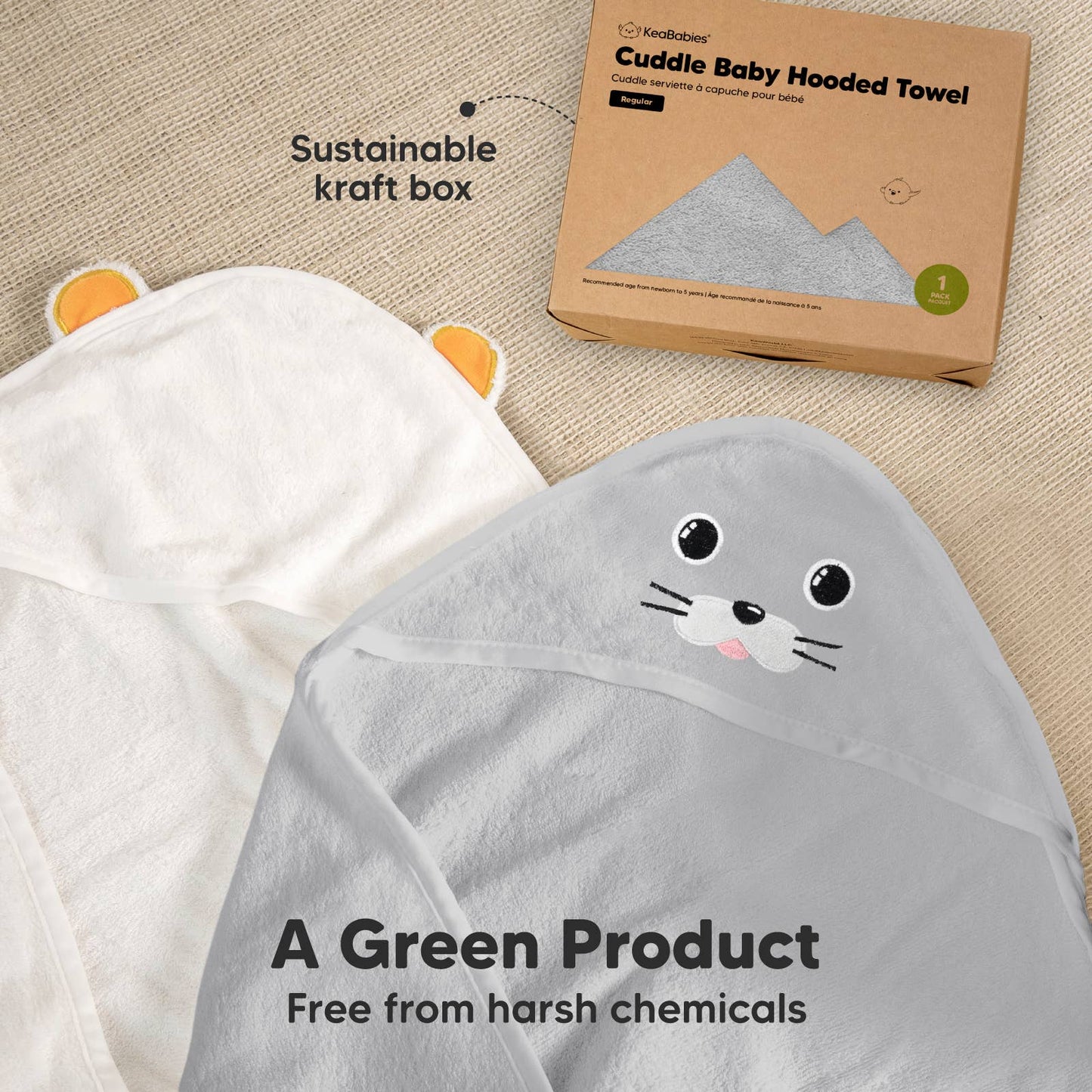 KeaBabies Cuddle Baby Hooded Towel: Seal