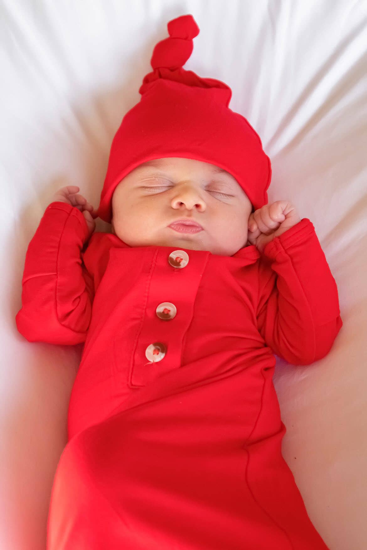 Knotted Baby Gown Set - Holiday Red